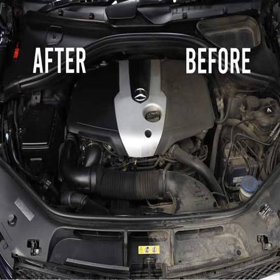 Engine bay detailing before and after deep cleaning