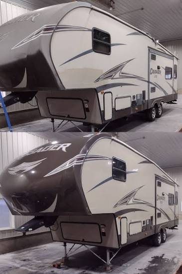 Fifth wheel oxidation removal and exterior restoration before and after