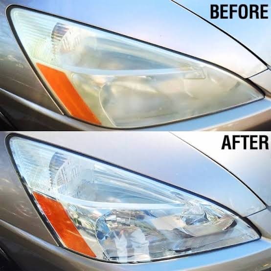 Cloudy headlight cleaning and restoration before and after