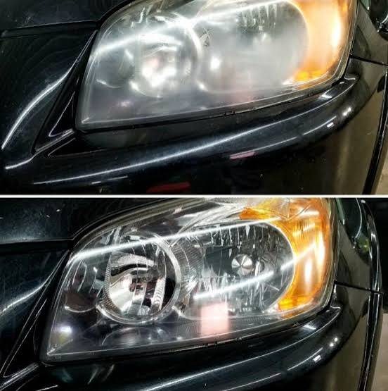 Headlight restoration before and after cloudy lens correction
