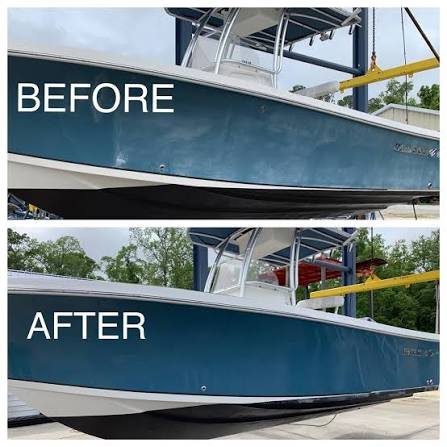 Boat oxidation removal before and after gelcoat restoration